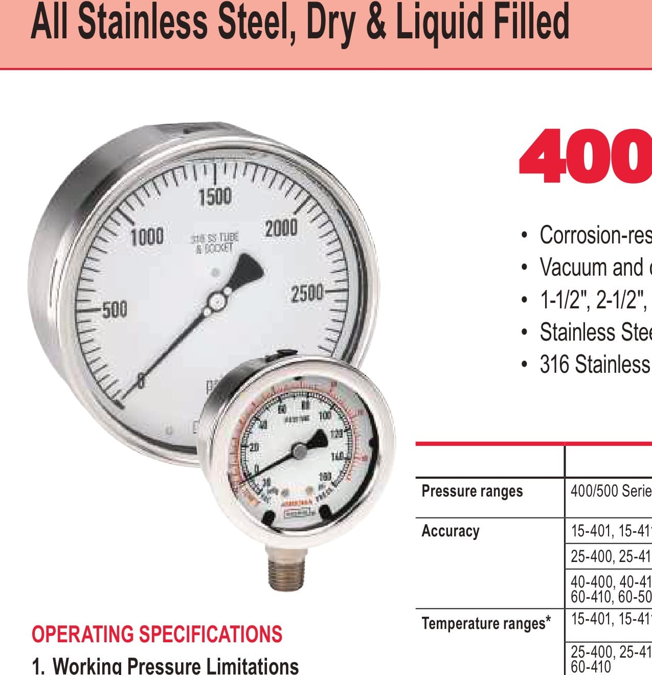400/500 Series — All Stainless Pressure Gauge